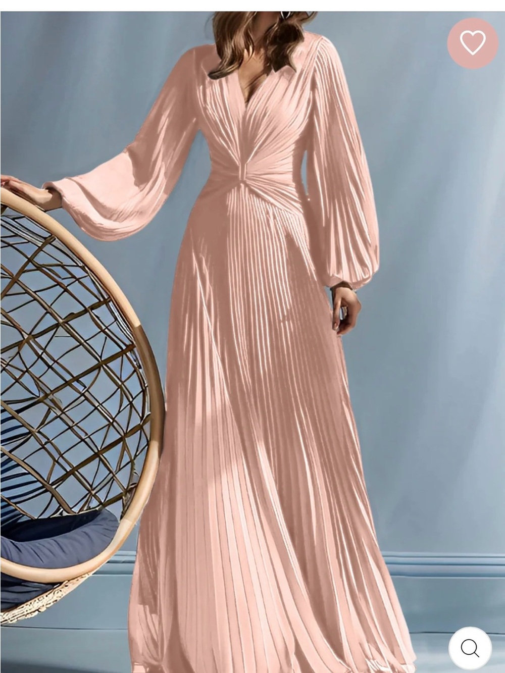 Elegant Pleated Long Sleeve Maxi Dress - Blush Pink